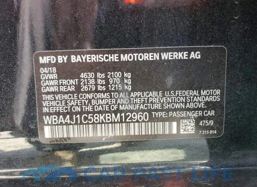 WBA4J1C58KBM12960# 12