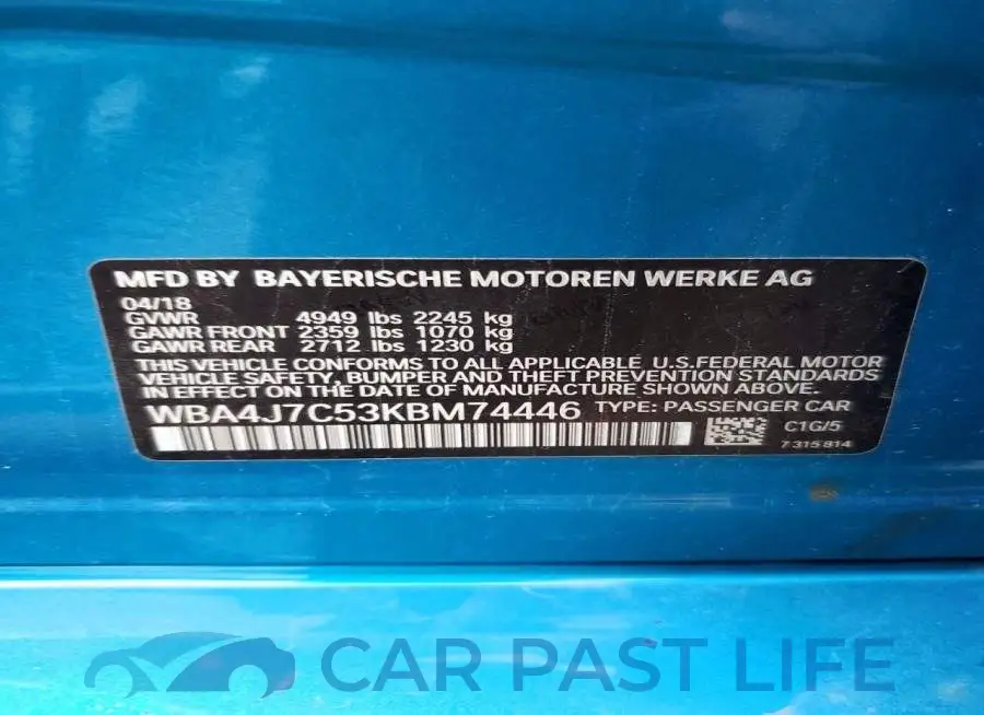 WBA4J7C53KBM74446# 12