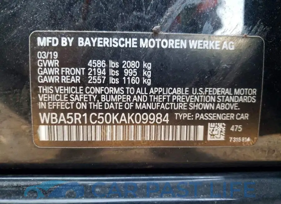 WBA5R1C50KAK09984# 12