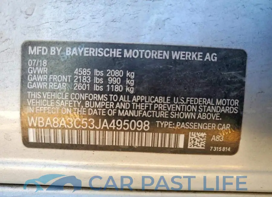 WBA8A3C53JA495098# 12