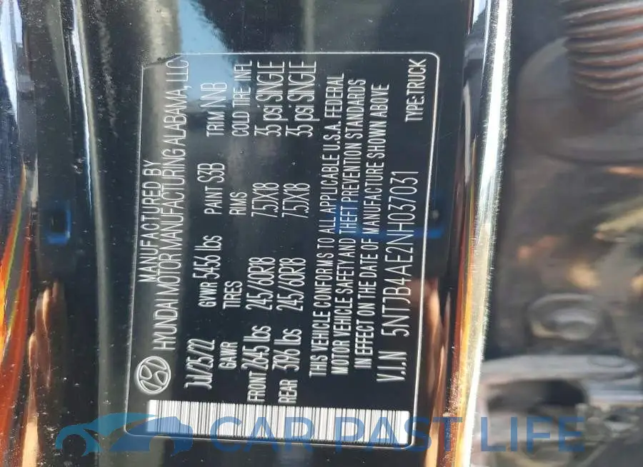 5NTJB4AE2NH037031# 12