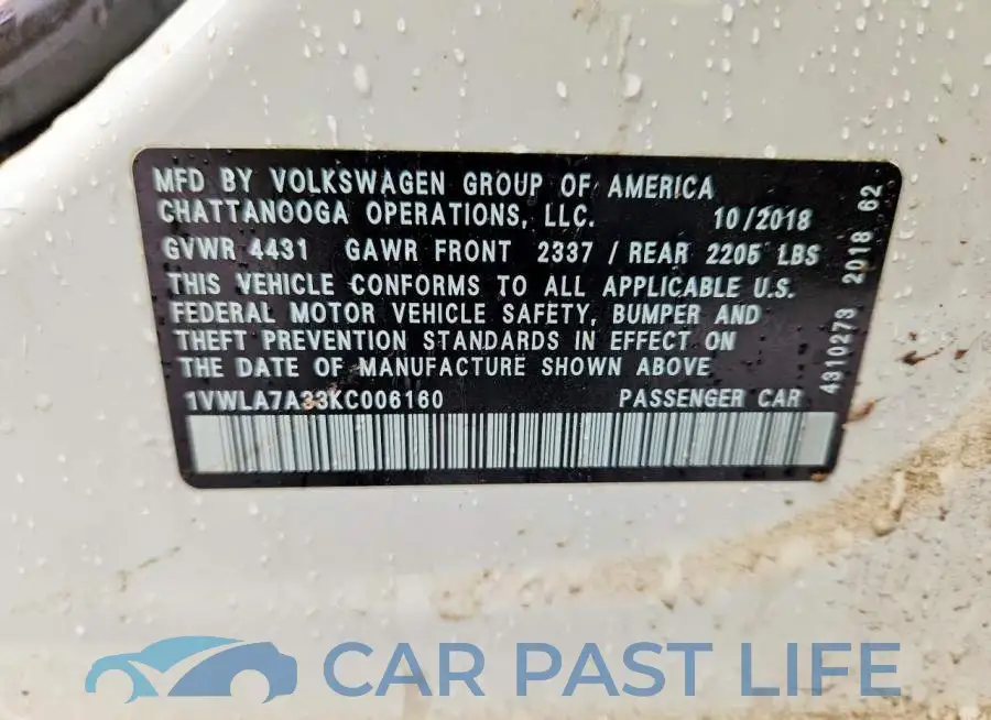 1VWLA7A33KC006160# 12