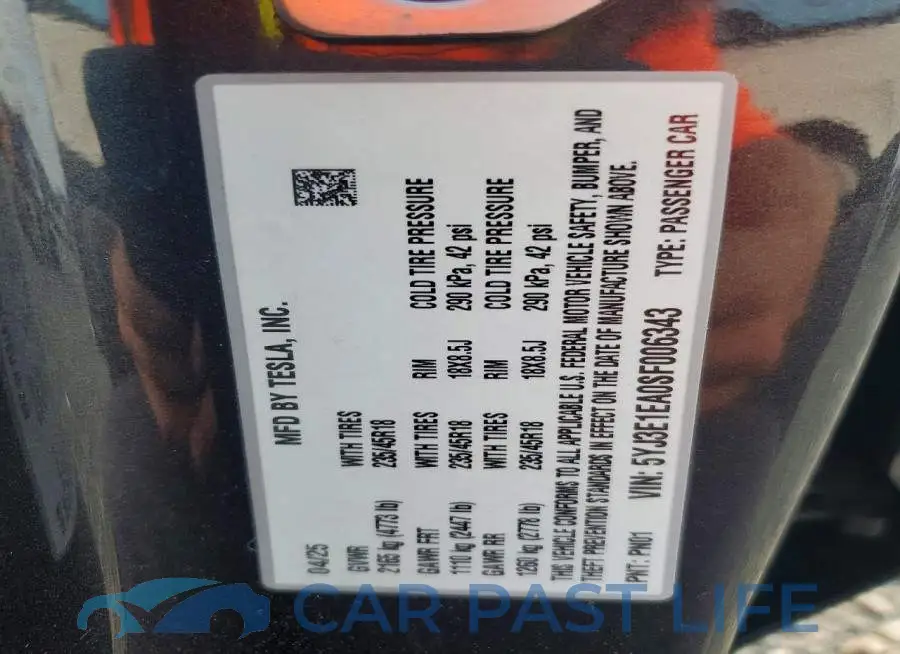 5YJ3E1EA0SF006343# 13