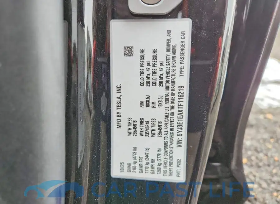 5YJ3E1EAXTF116219# 12