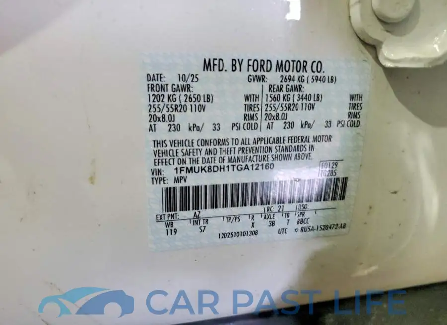 1FMUK8DH1TGA12160# 14