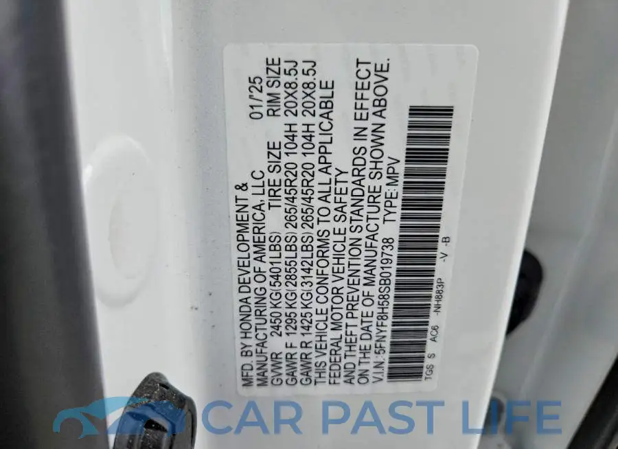 5FNYF8H58SB019738# 14