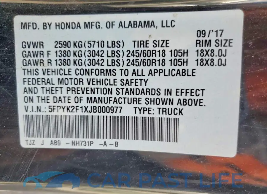 5FPYK2F1XJB000977# 12
