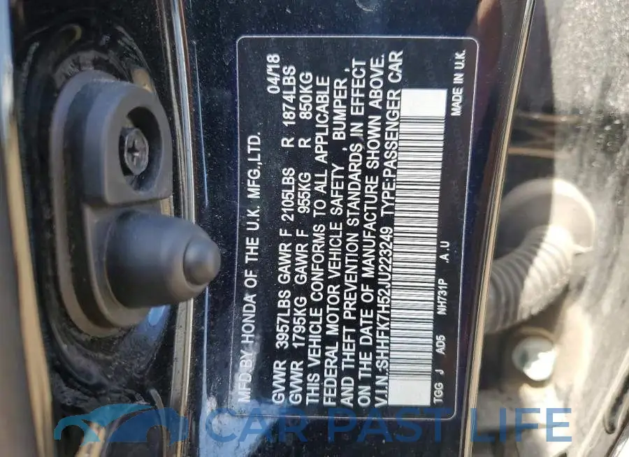 SHHFK7H52JU223249# 12