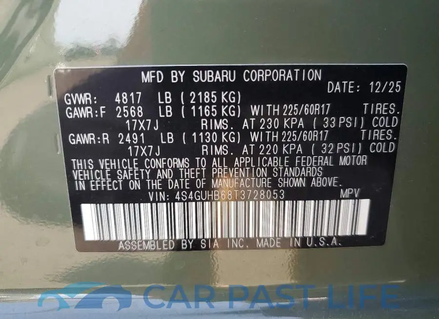 4S4GUHB68T3728053# 12