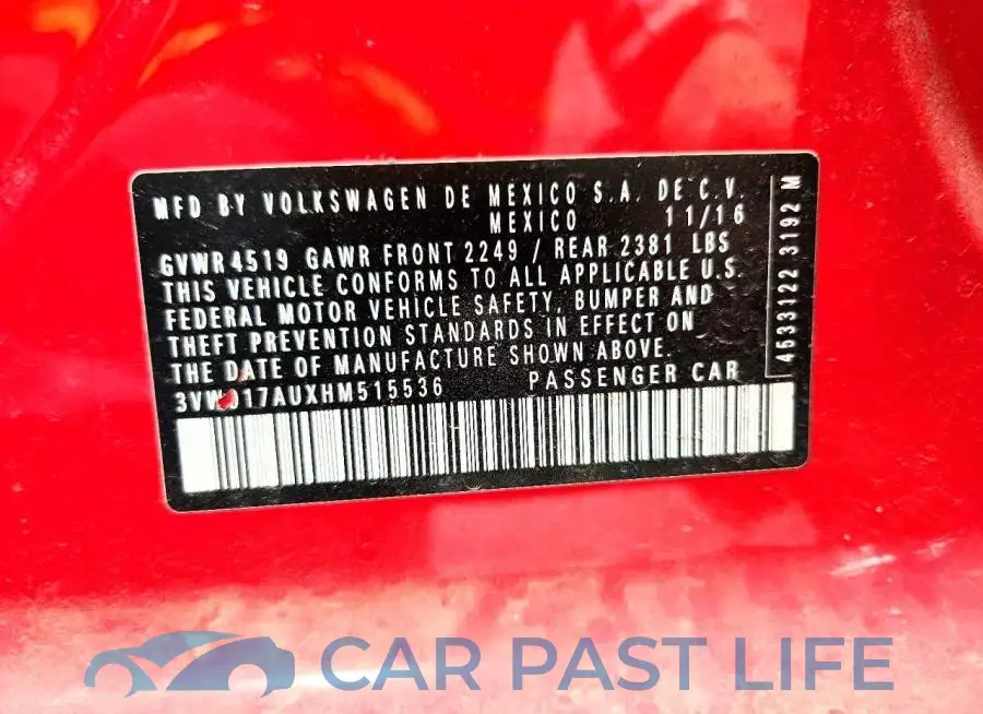 3VW017AUXHM515536# 12