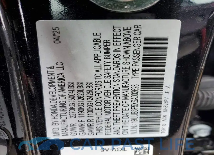 19UUB6F5XSA002628# 12