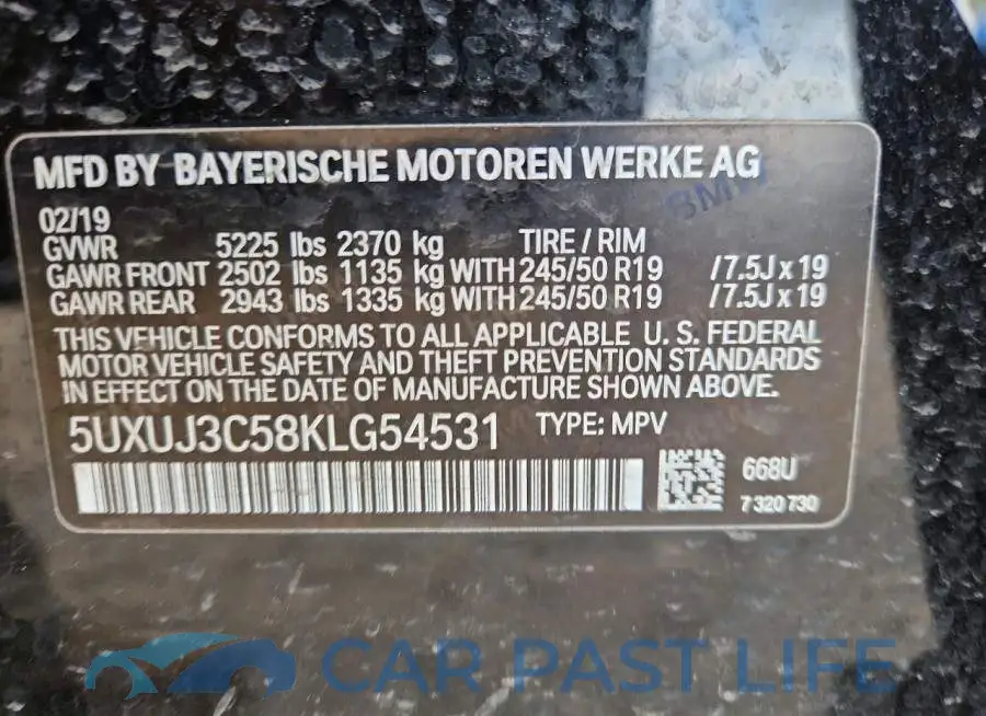 5UXUJ3C58KLG54531# 13