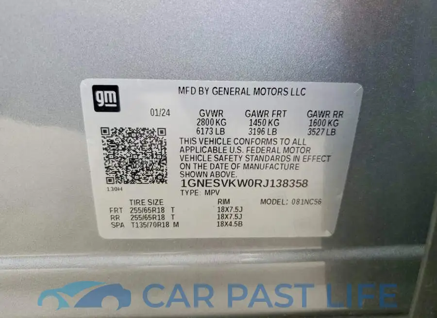 1GNESVKW0RJ138358# 13