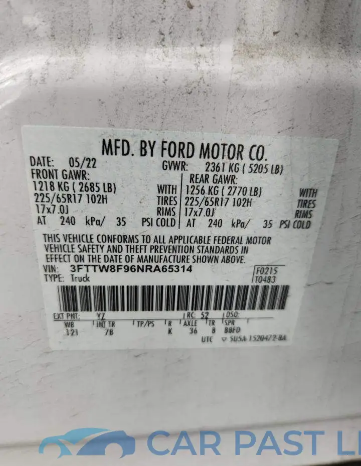 3FTTW8F96NRA65314# 12