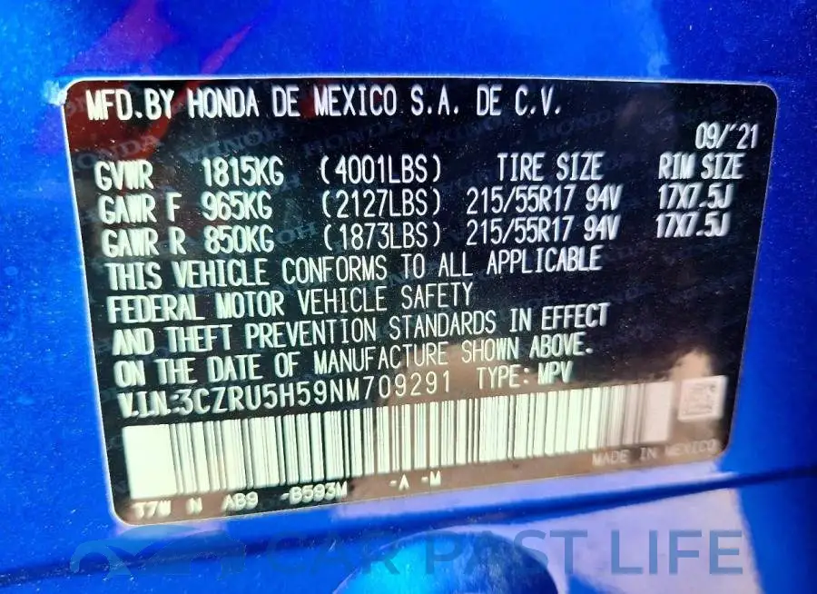 3CZRU5H59NM709291# 13