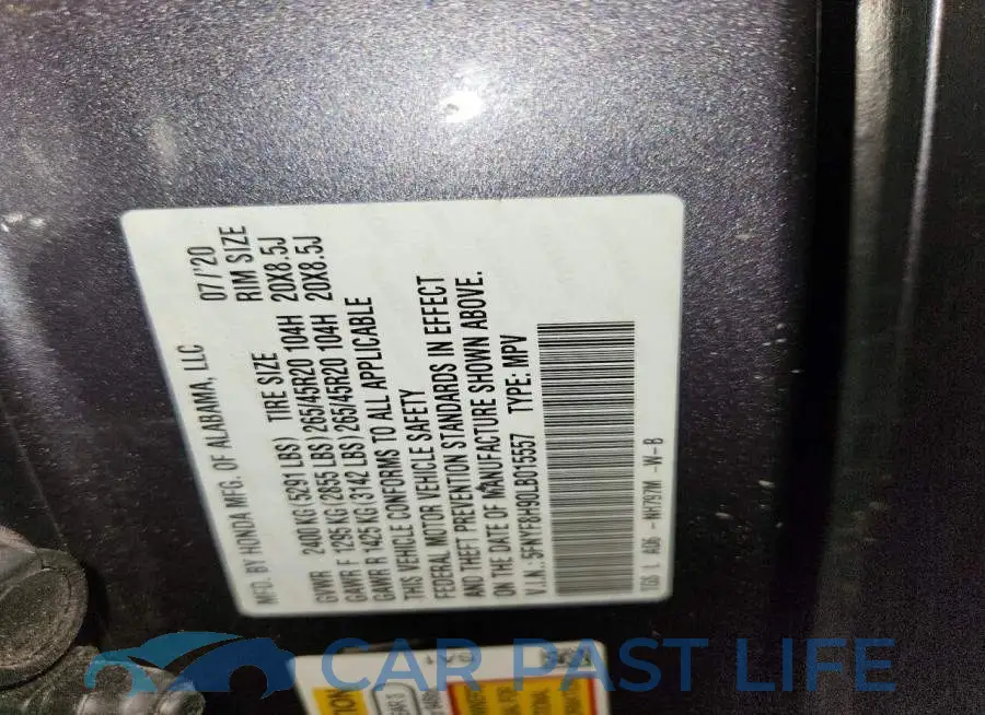 5FNYF8H90LB015557# 14