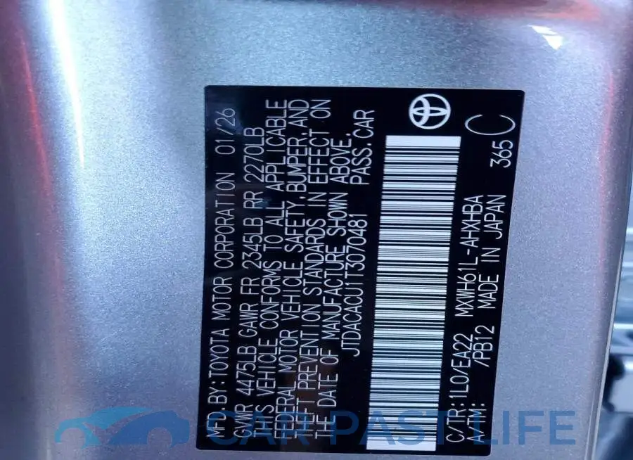 JTDACACU1T3070481# 12