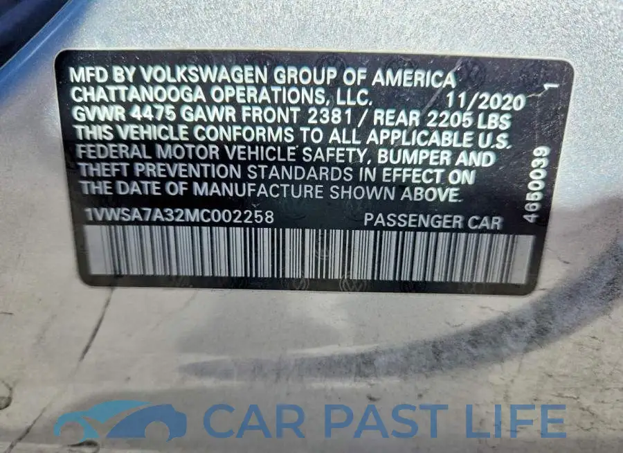 1VWSA7A32MC002258# 12