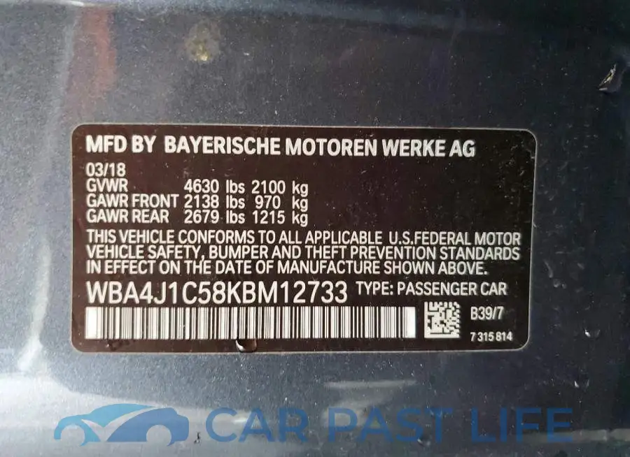 WBA4J1C58KBM12733# 12