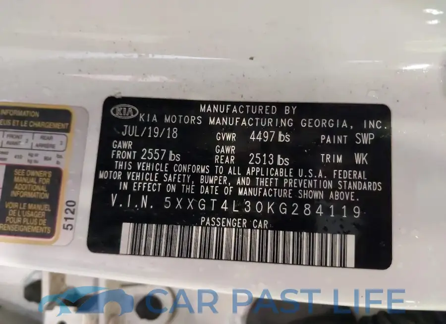 5XXGT4L30KG284119# 9