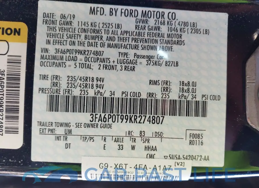 3FA6P0T99KR274807# 9