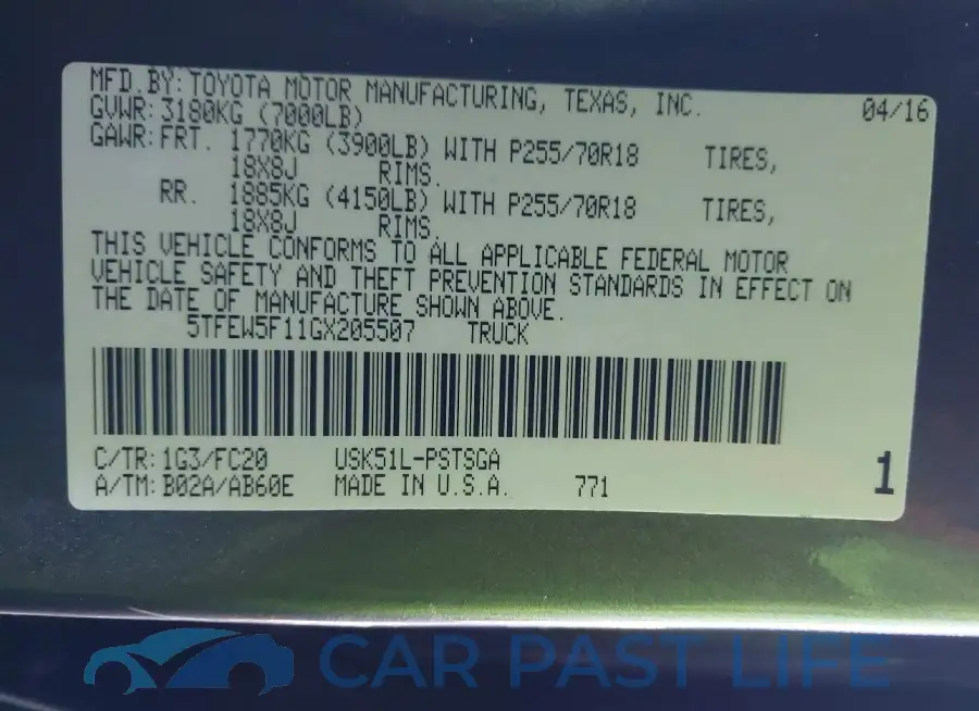 5TFEW5F11GX205507# 7