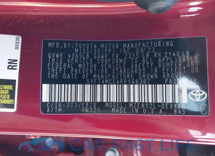 5YFT4MCE4PP168367# 9