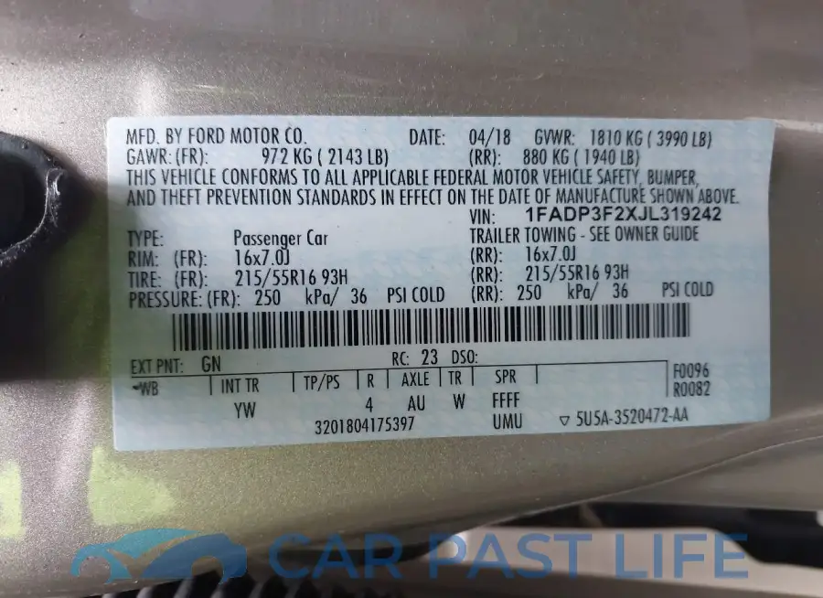 1FADP3F2XJL319242# 9