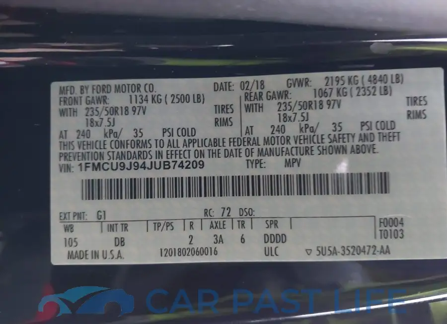 1FMCU9J94JUB74209# 9