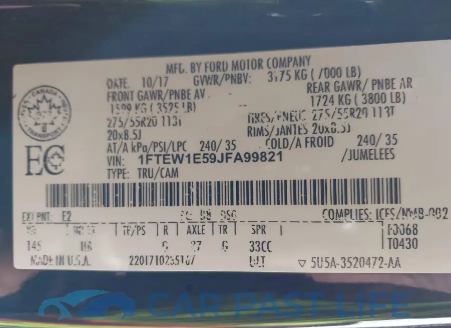 1FTEW1E59JFA99821# 9