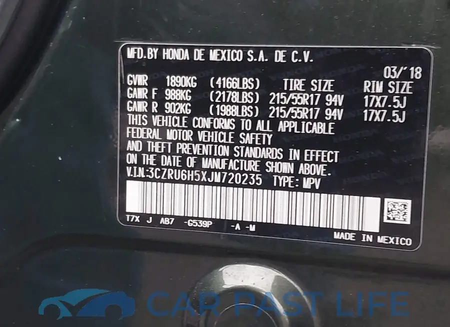 3CZRU6H5XJM720235# 9