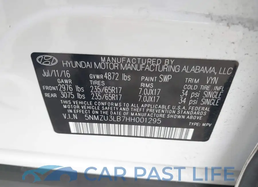 5NMZU3LB7HH001295# 9