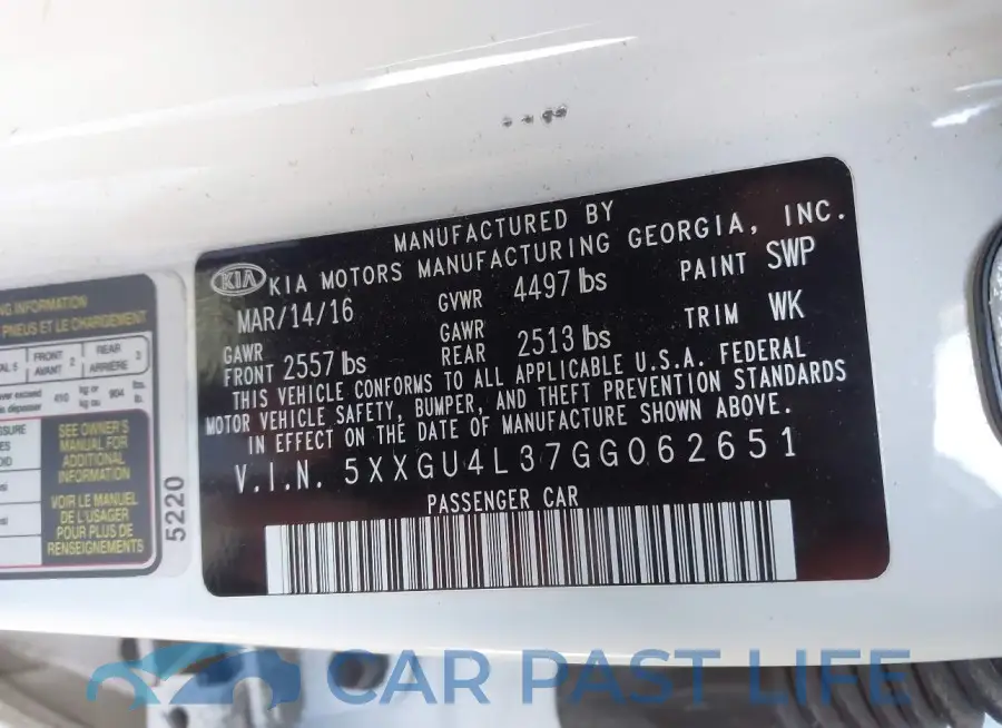 5XXGU4L37GG062651# 9