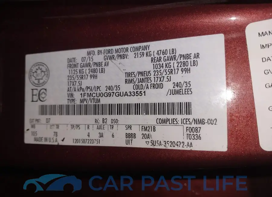 1FMCU0G97GUA33551# 9