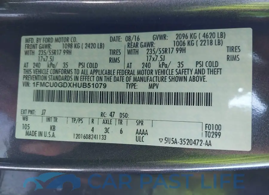 1FMCU0GDXHUB51079# 9