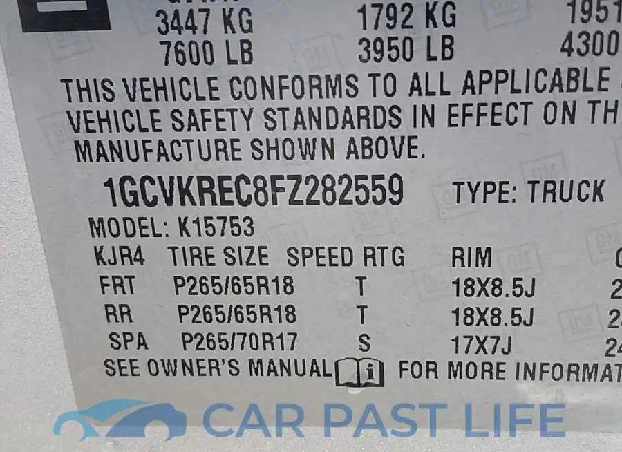 1GCVKREC8FZ282559# 9