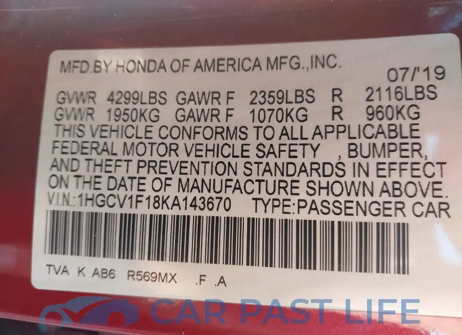 1HGCV1F18KA143670# 9