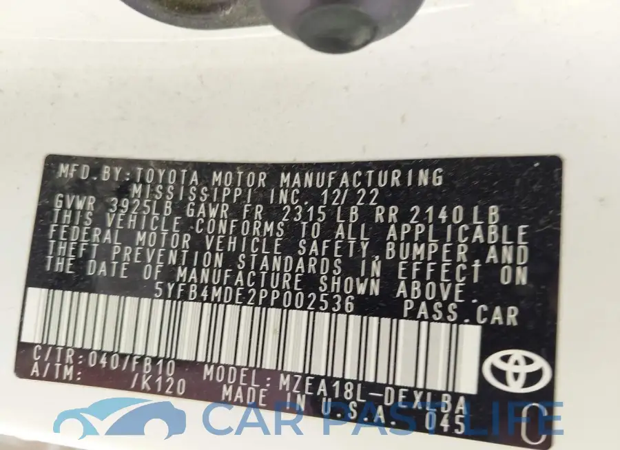 5YFB4MDE2PP002536# 9