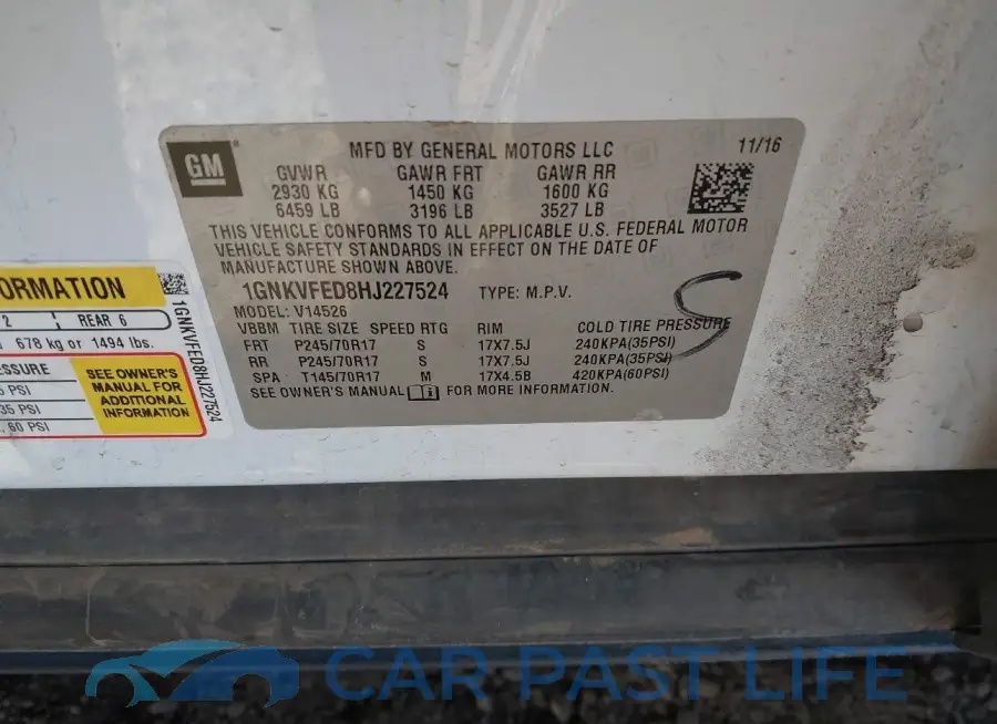 1GNKVFED8HJ227524# 9