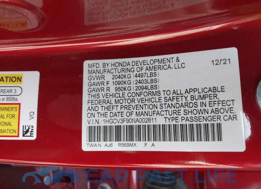 1HGCV3F90NA002811# 9