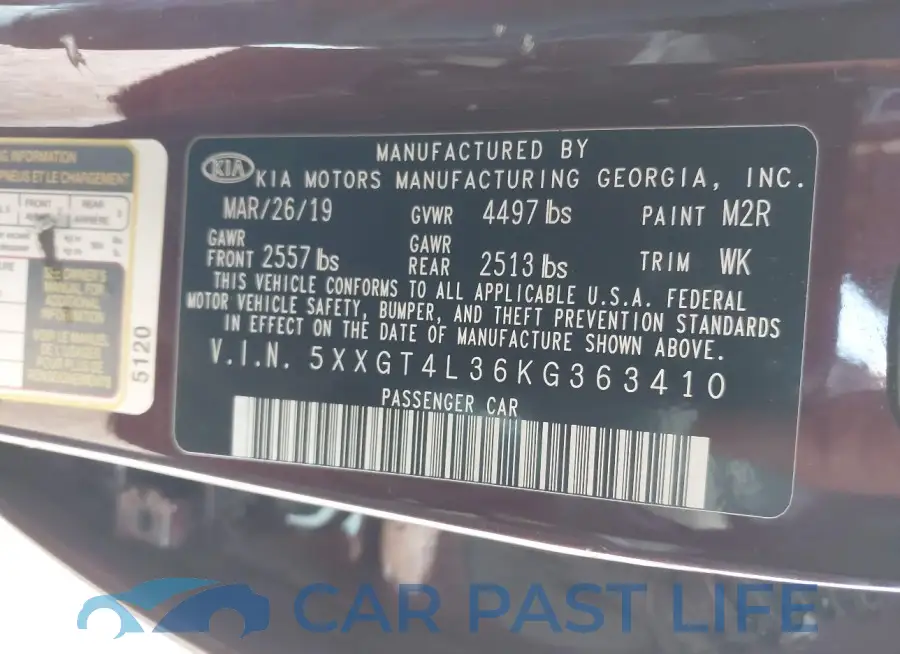 5XXGT4L36KG363410# 9