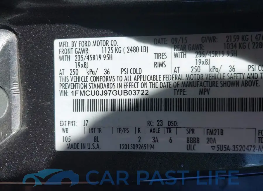 1FMCU0J97GUB03722# 9
