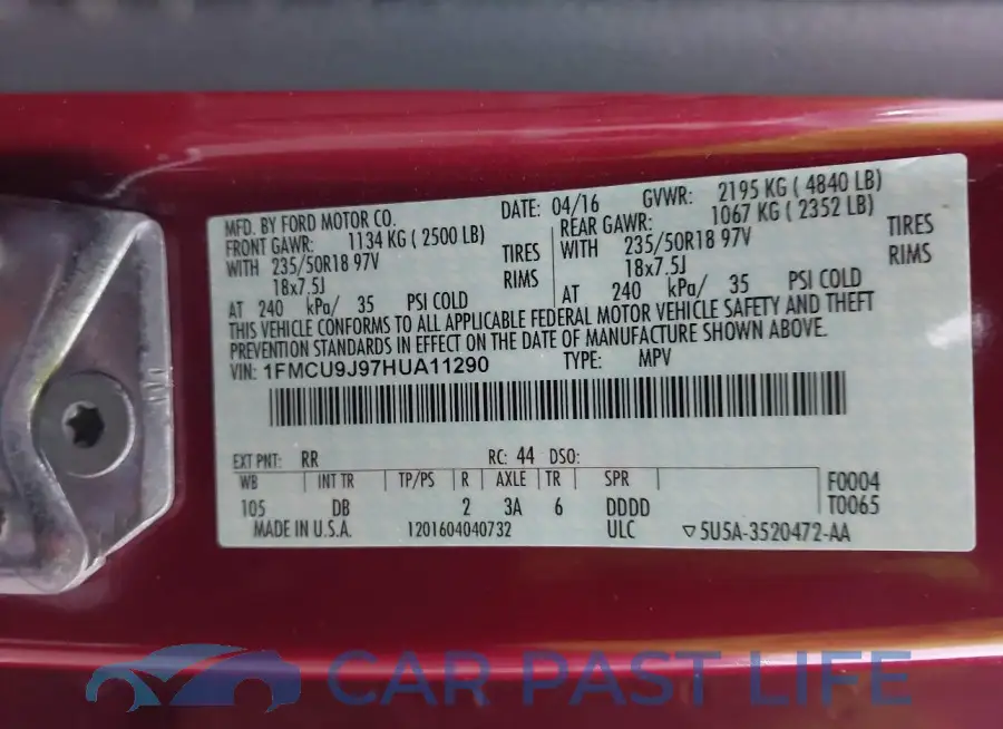 1FMCU9J97HUA11290# 9