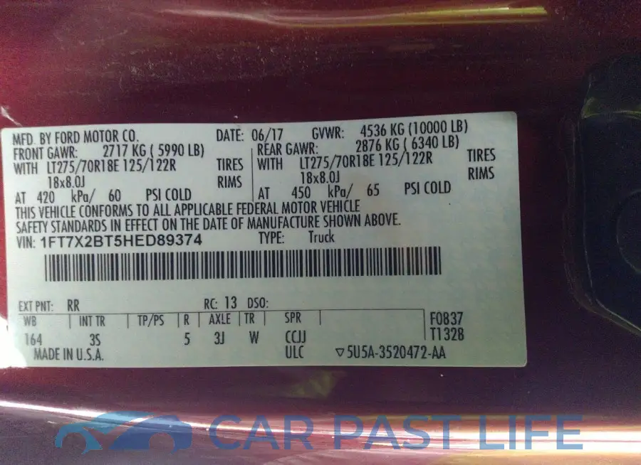1FT7X2BT5HED89374# 9