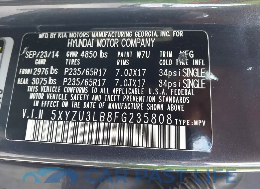 5XYZU3LB8FG235808# 9