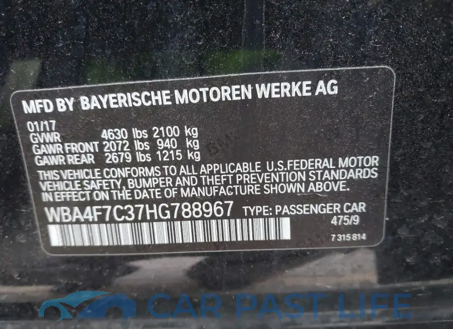 WBA4F7C37HG788967# 9