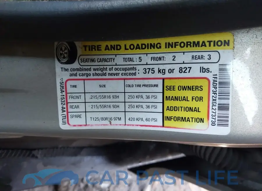 1FADP3F2XGL273730# 9