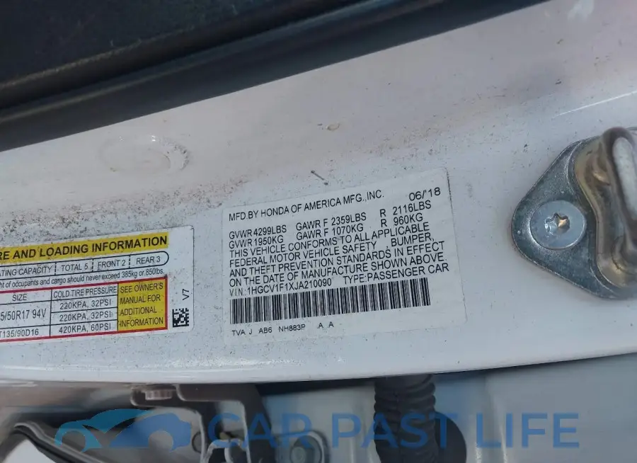 1HGCV1F1XJA210090# 9