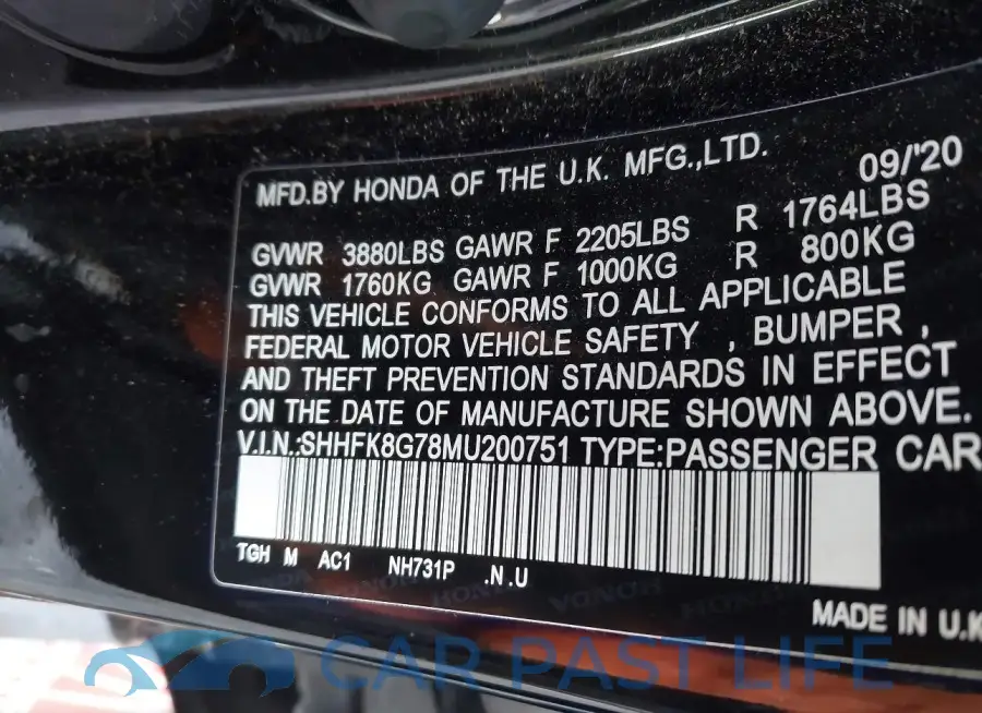 SHHFK8G78MU200751# 9