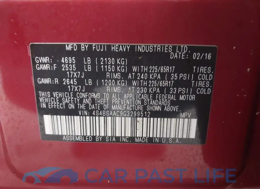 4S4BSAAC9G3299512# 9